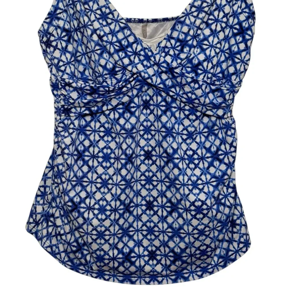 Lands End Blue White Tile Print Size 14 Adjustable Strap Tankini Top